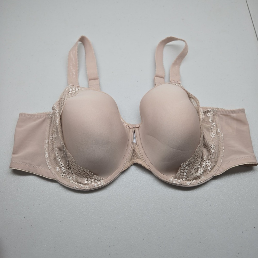 Elomi Women Bra 46DD Beige EL4383FAN T Shirt Underwired Lace Strap